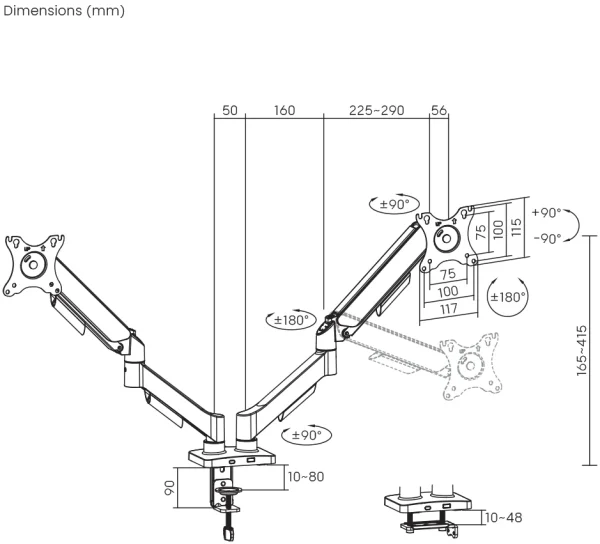 BIT FORCE nagibno-okretna stolna ručka za 2 monitora BRACKET DMA-32-2M